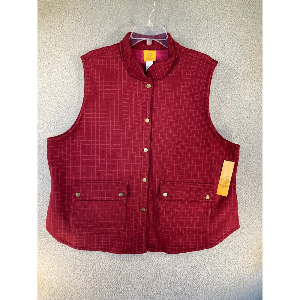 Ruby Rd Woman Vest Womens 2X NEW Burgundy Quilted Snap Front Mock Neck Pockets